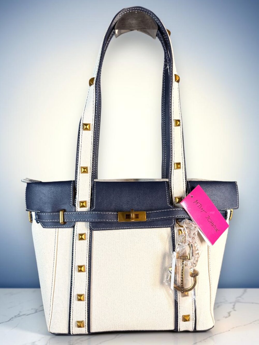 Betsey Johnson "Shore Thing" Belted Canvas Shoulder Tote Bag – New With Tags